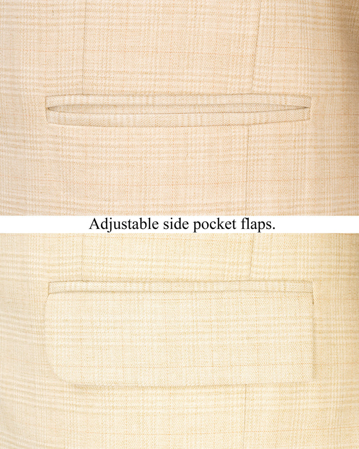 Light Apricot Brown Subtle Plaid Blazer