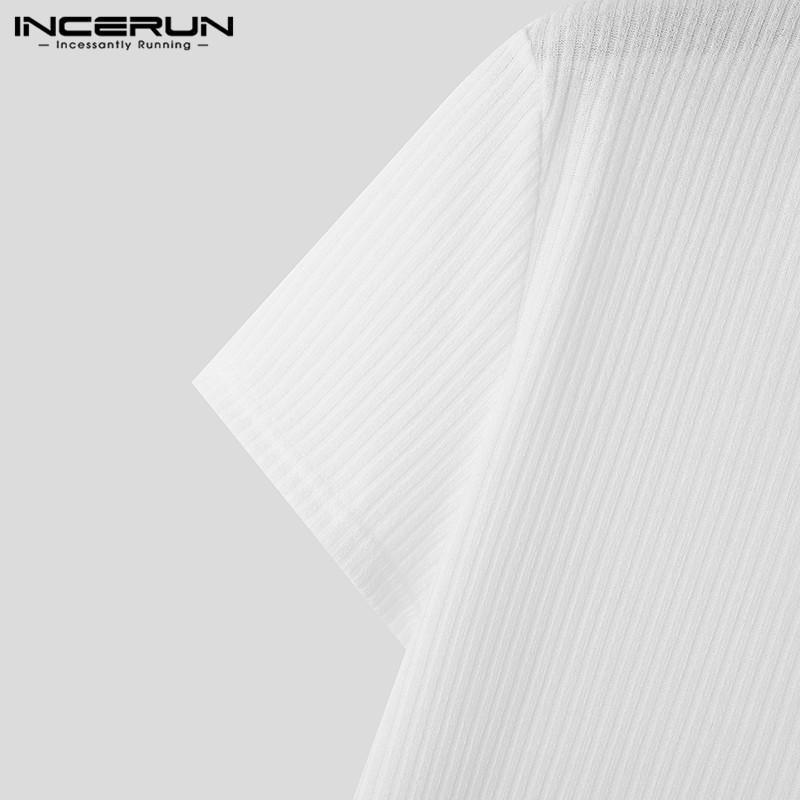 INCERUN Мужские футболки в полоску с коротким рукавом и V-образным вырезом — фото 9