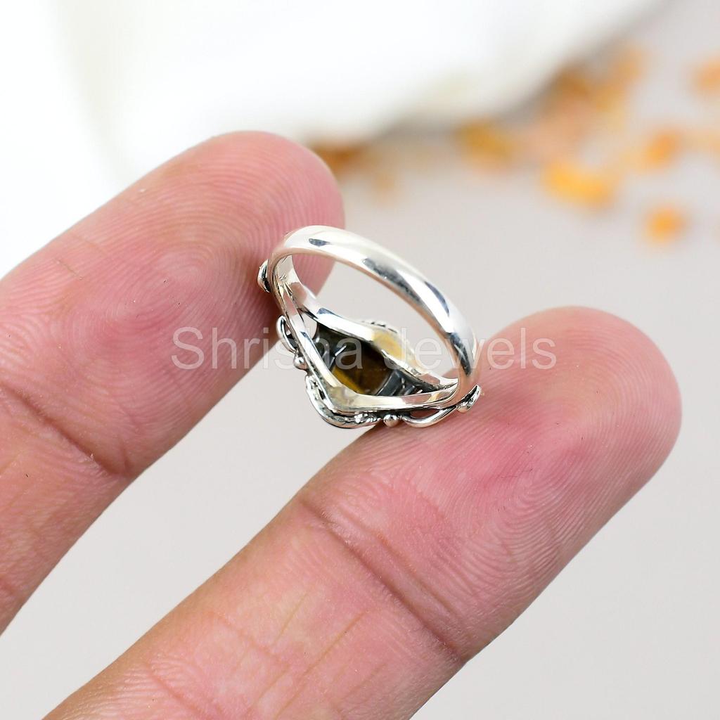925 Sterling Silver Tiger Eye Gemstone Oval Shape Brown Ring For Women