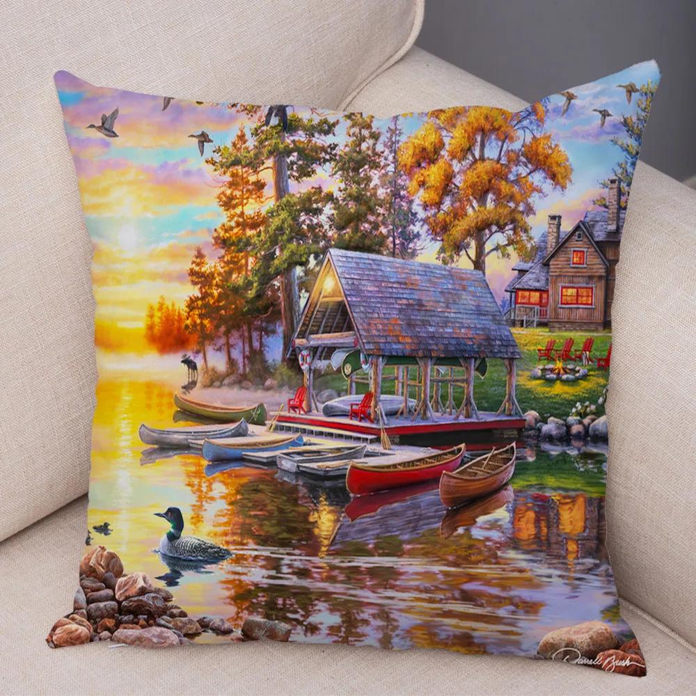 Vintage Colorful Style Coconut Tree Pillow Cover Country House Landscape  Sofa Car Office Cushion  Home Decor