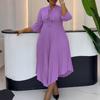 Damen Midi-Kleid in Lavendel mit Falten, Schleifen-Detail und Dreiviertelärmeln