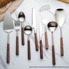 Walnut Handle 304 Stainless Steel Cutlery Set: Fork, Spoon, Spatula, Cake Spatula, Bread Knife.