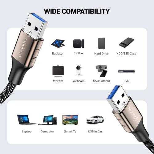 MOGOOD Przedłużacz USB Kabel USB 3.0 Męski do Męskiego (3m) Kabel USB do USB Kompatybilny z obudową HDD, aparatem, tabletem graficznym, TV boxem, aparatem,