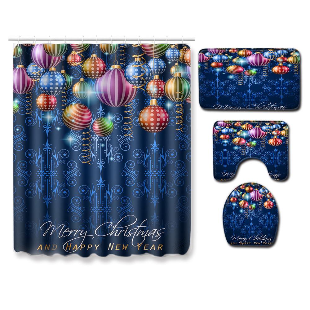 Christmas Shower Curtain Floor Mat Combination Four-Piece Set Bathroom Toilet Carpet Shower Room Mat Foot Mat