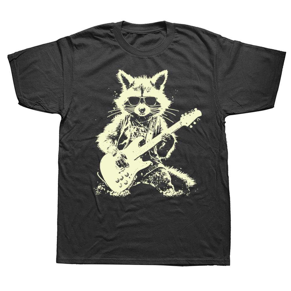 

Raccoon Band Acoustic-Electric Guitar Theme T-Shirt — Birthday Gift & Women s Apparel — Stylish & Casual Summer Streetwear Y2... S разноцветный