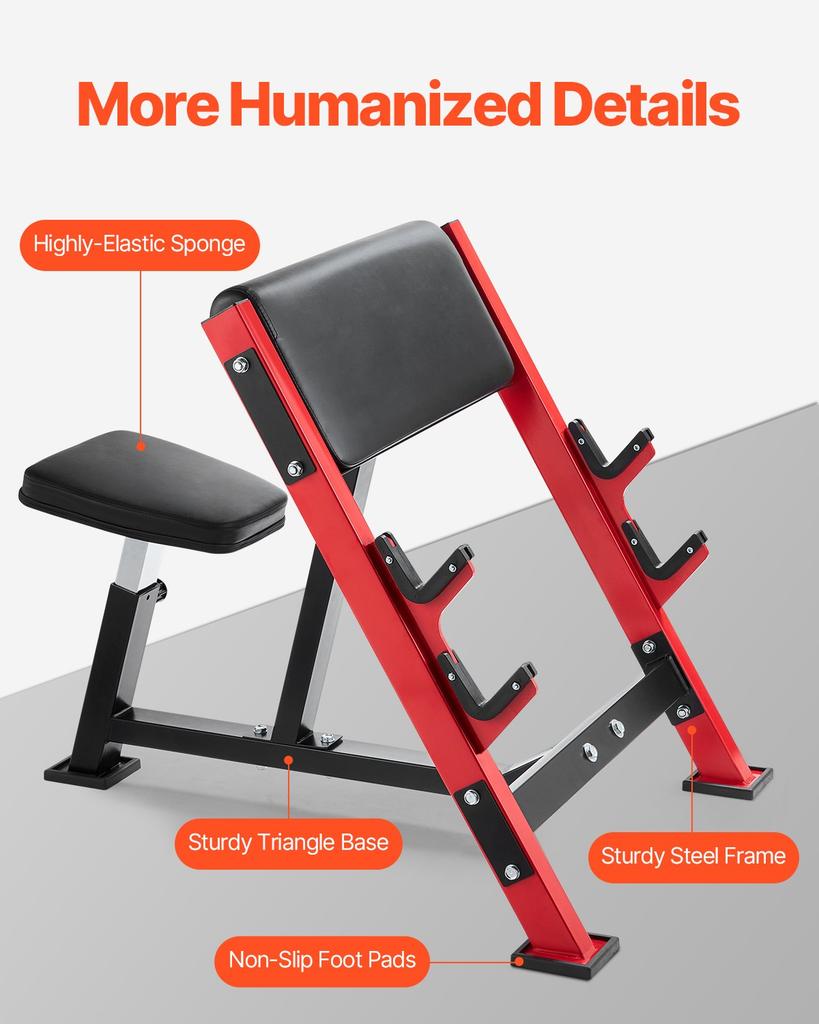 VEVOR Preacher Curl Bench, Strength Training Benches, Max Load 660 LBS Home Gym Fitness Equipment, Seated Arm Isolated Barbell Dumbbell Bicep Station