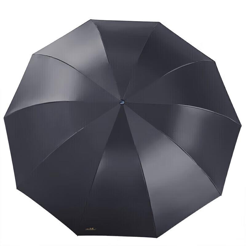 Double-Person Umbrella, Three-Fold, 10-Rib Extra-Large Reinforced Black Gel Reverse Sun Umbrella, Black Gel Obsidian Black