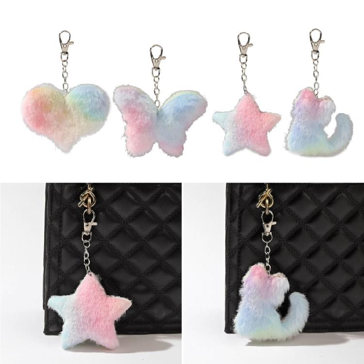 Butterfly Keychain Rings Cute Cat Keychain Pendant Plush Car Keyring Decoration