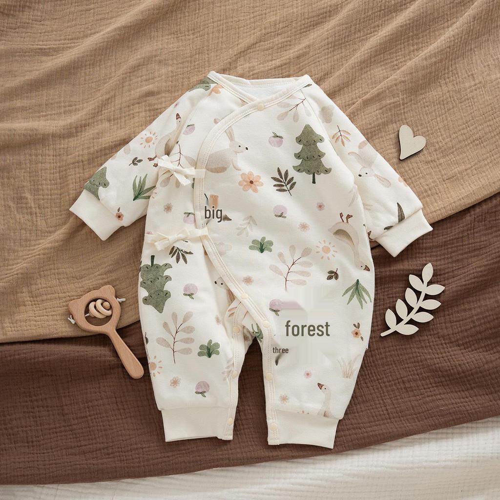 Autumn/Winter Quilted Cotton One-Piece for Newborns – Unisex Warm Hug Suit