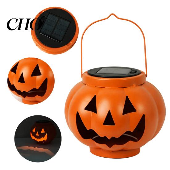 Halloween Outdoor Decorations Solar Pumpkin Lanterns, Waterproof Light, Spooky Festive Patio Hanging Decor Orange Lantern for Yard Garden Porch