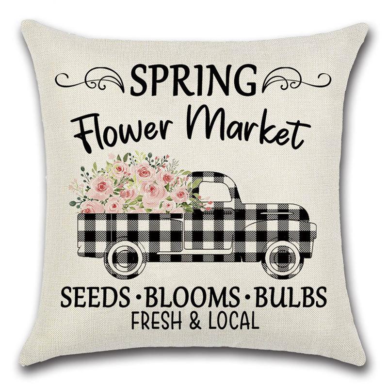 Pillow Case Spring Throw Pillow Case Flower Truck Farm Print Home Decor Cushion Cover Back Cushion