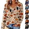 Women's V-Neck Long Sleeve Halloween Print Lightweight Blouse for Festive Party