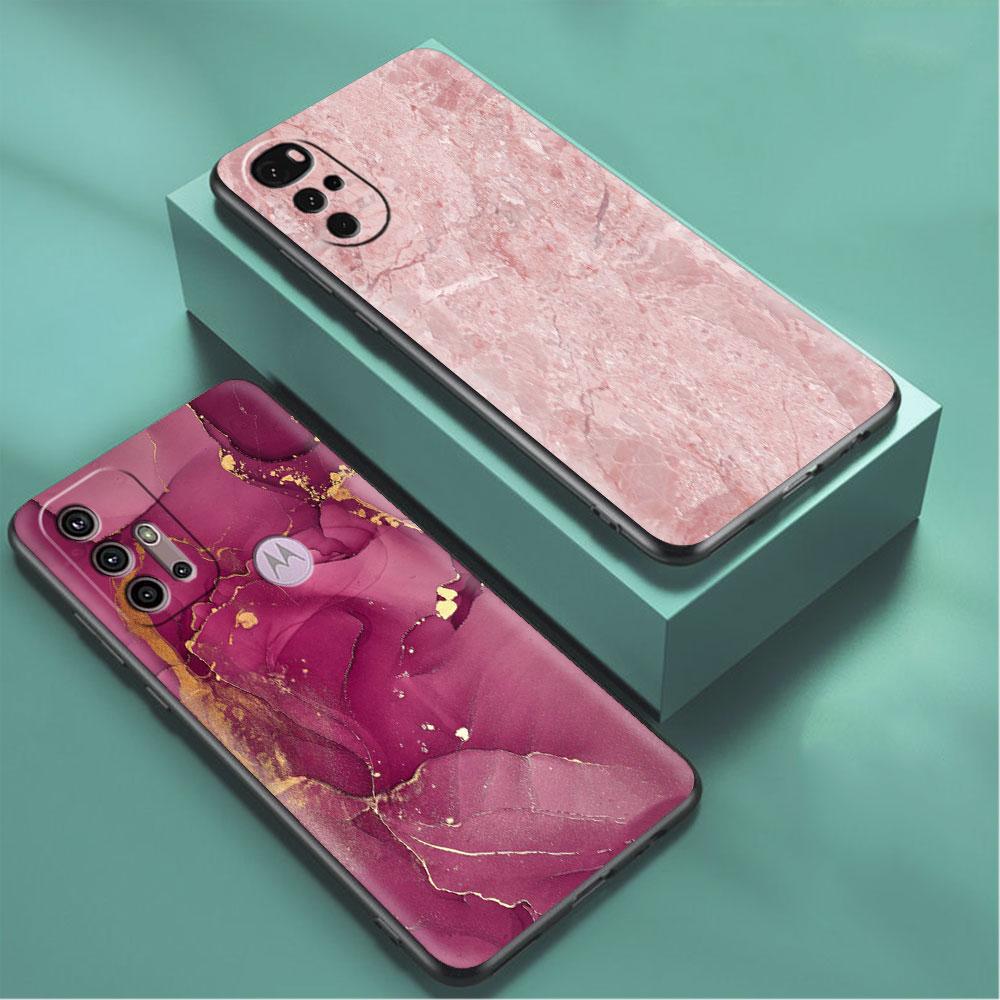 Luxury Marble Pattern Soft Case For Motorola G60 G30 Edge 20 30 G22 G9 Play G52 G8 G9 Power G50 One Fusion Black Phone Coque