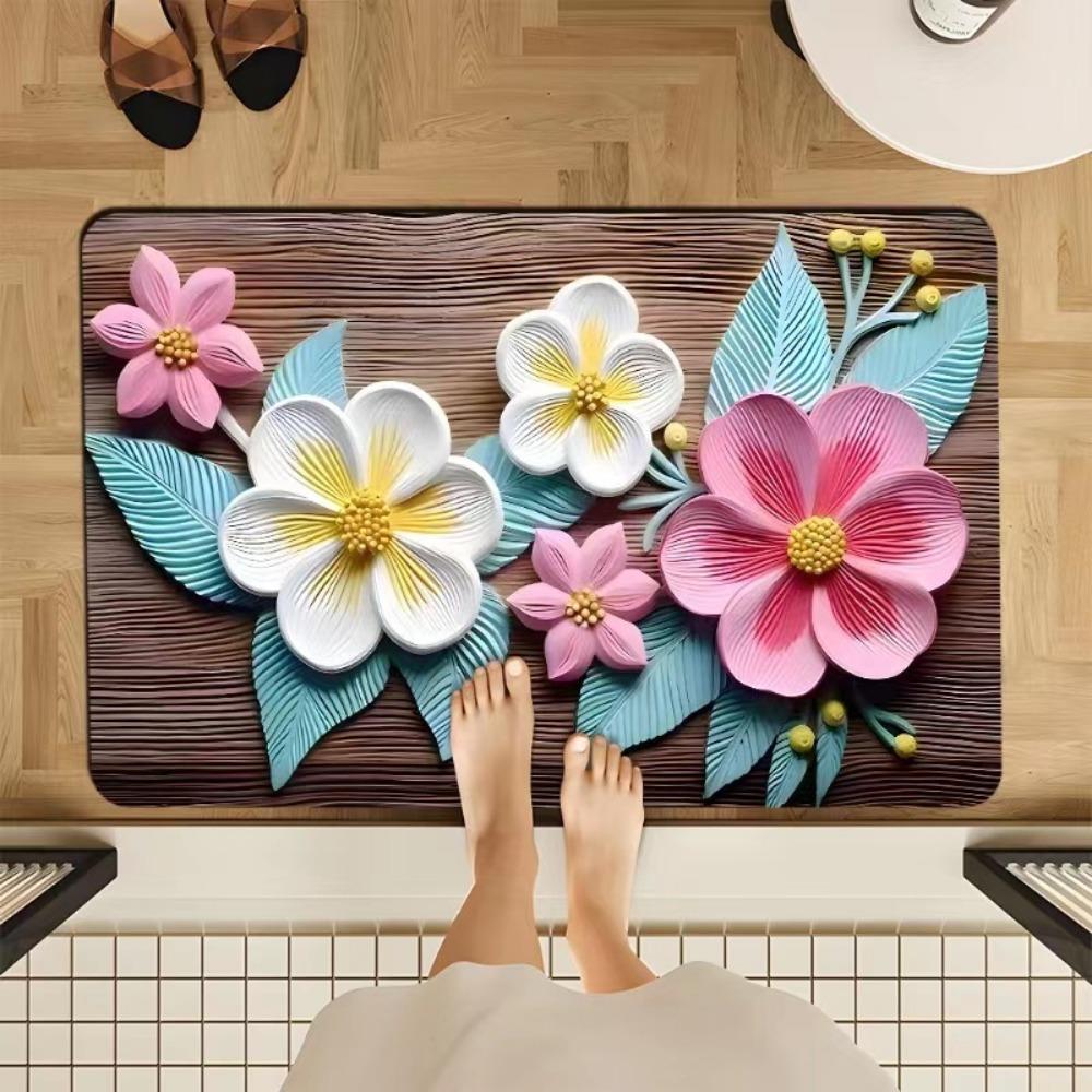 Blumendruck Badezimmer Verdickungsmatte Bad Rutschfeste Teppiche Waschbecken Badewannenseite Bodenläufer Duschraum Fußmatte Memory-Schaum 3D-Pad