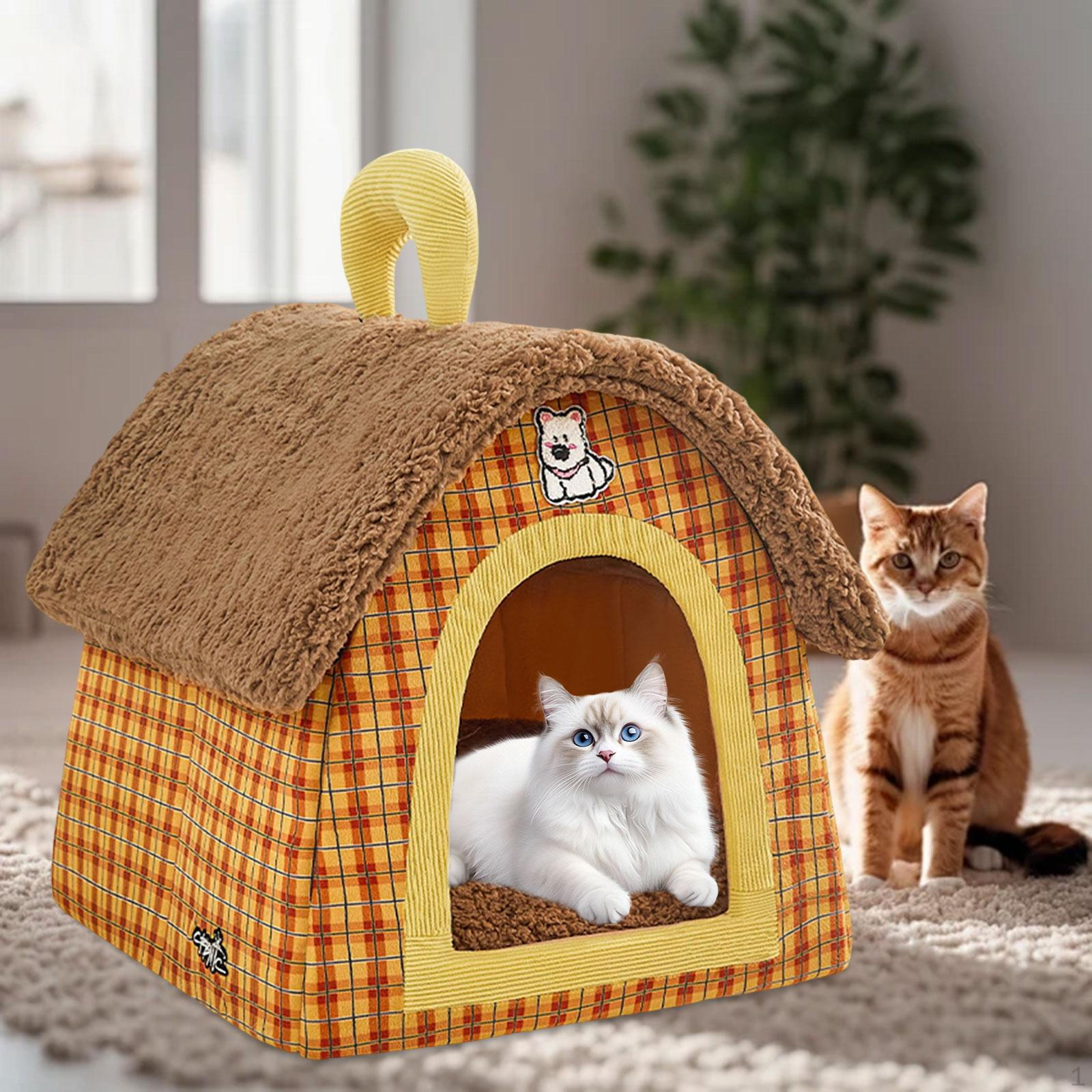 

Cat Bed Cave Cute with Removable Cushion Pillow for Kitten Small Dogs Pet Nest Tent S