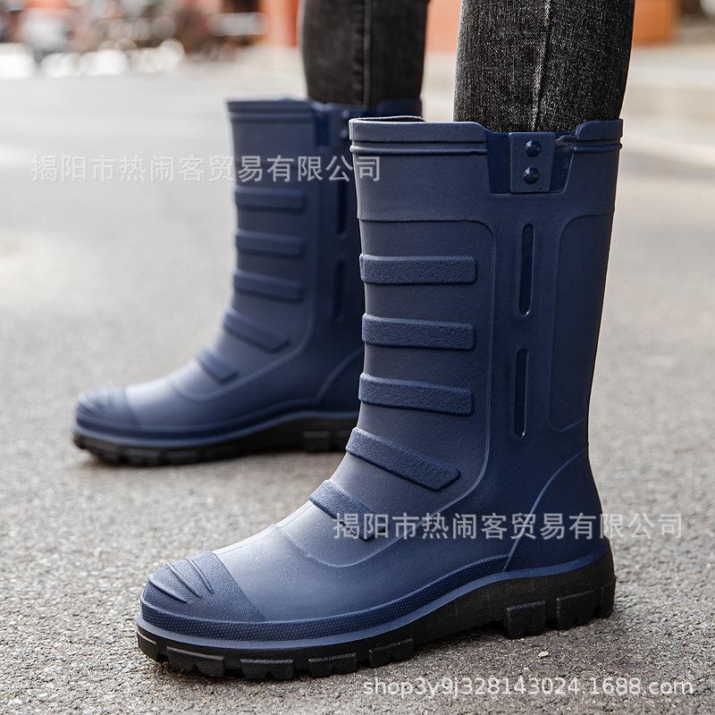Jundeng medium tube British men's rain boots outdoor trend foot cover men's waterproof boots cowboy medium tube boots travel replacement rubber shoes