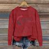Ladies Fashion Casual Long Sleeve Printed Round Neck  Pullover Top