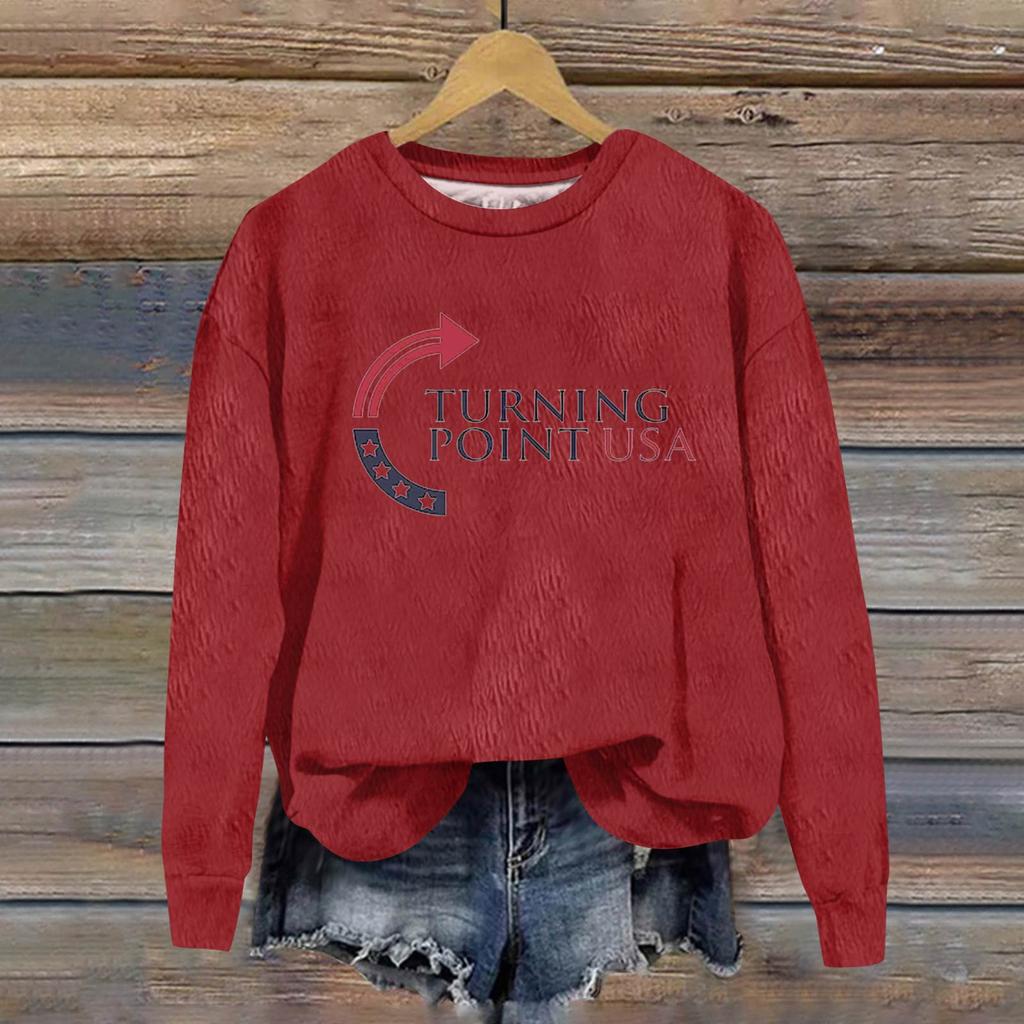 Ladies Fashion Casual Long Sleeve Printed Round Neck  Pullover Top