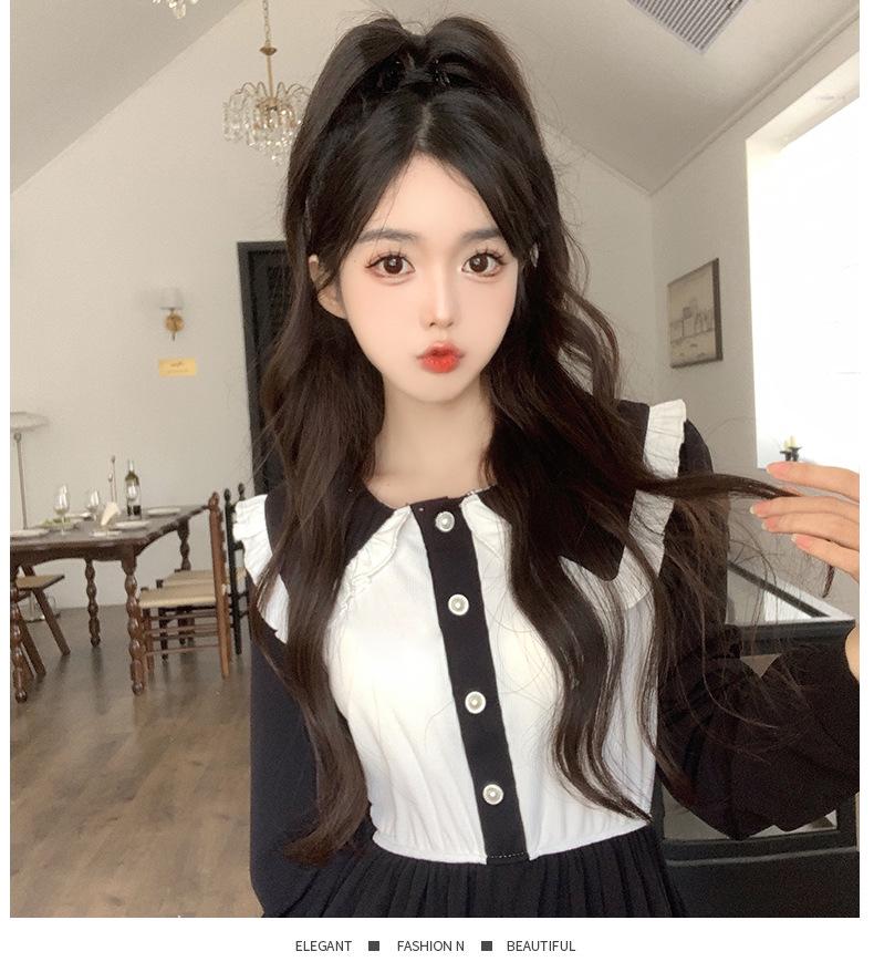 Women's Contrast Color Long Skirt - 2024 Spring/Autumn Fashion, Comfortable, Light, Mature Style Dress