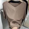Tops de punto para mujer, camiseta de manga corta con escote en V, sencilla, a la moda, para el verano