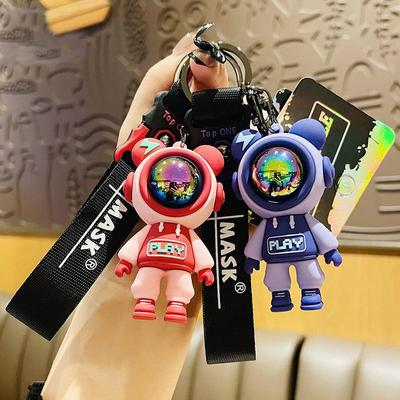 Creative Epoxy Cool Lightning Play Bear Keychain Female Trend Exquisite Fashion Car KeyRing Bag Pendant Boys Gifts