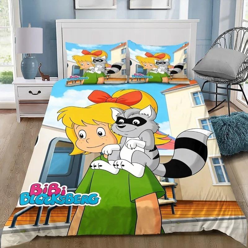 Dessin animé 3D Bibi Blocksberg filles Housse de couette Taie d'oreiller Ensemble de literie Décoration de chambre Jumeaux Simple Double Queen Size garçon adultes Chambre cadeau 135x200cm (3pcs)