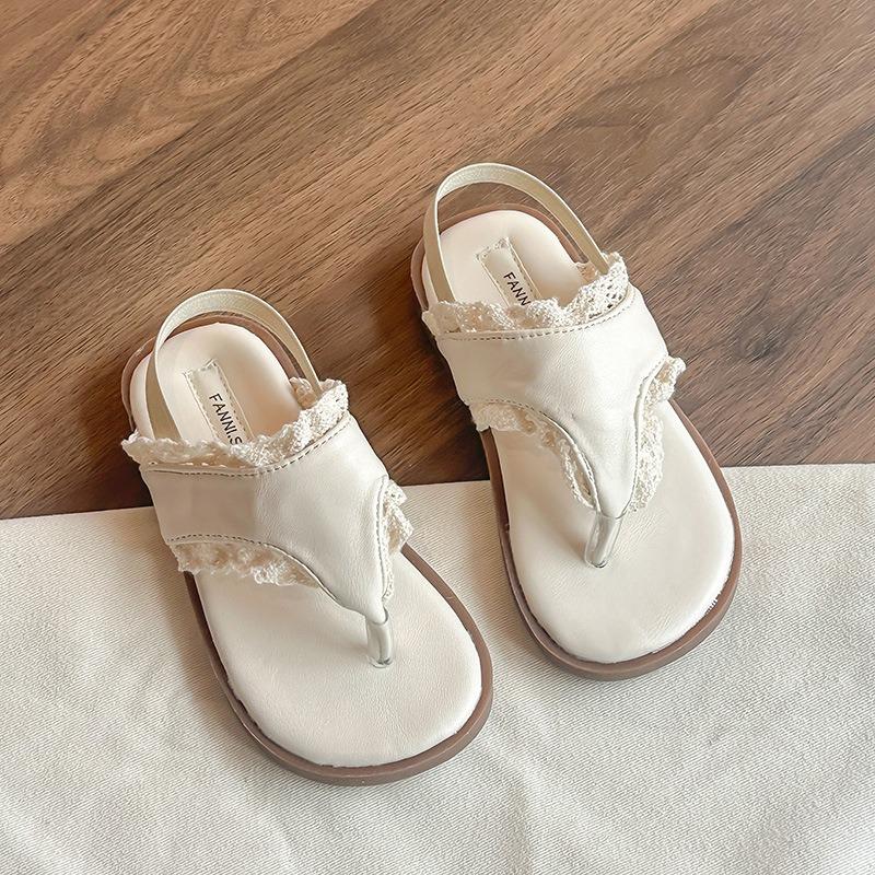 

New Summer Girls Thong Sandals, Breathable Beach Shoes for Baby Girls, Fashion Soft Sole Lace Sandals 23