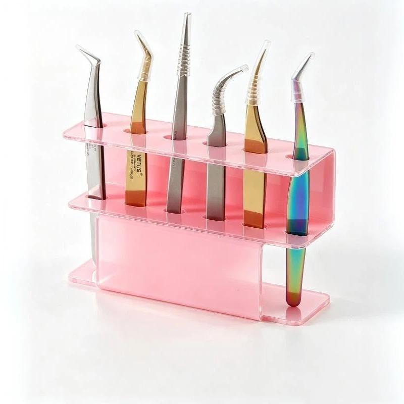 Acrylic Eyelash Tweezers Storage Holder Stand 6 Holes Convenient Tweezers Stand Shelf Hold Lash Extension Women Makeup Tools