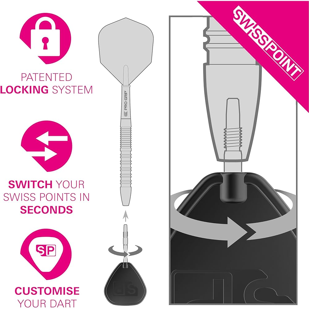 Target Darts Swiss Storm ONYX Dartspitzen (3er Set) 26mm/30mm/35mm - Silber/Gold/Schwarz Ersatz Stahl Dartspitzen (30mm, Schwarz)