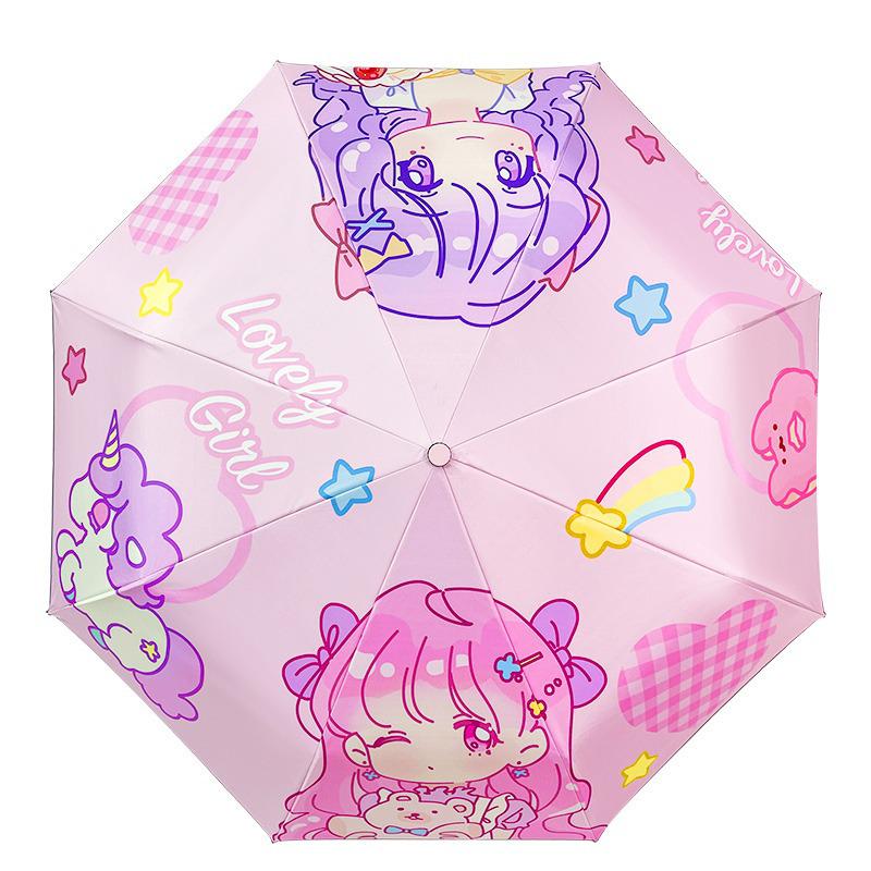 Children's Fully Automatic Cartoon Umbrella with Anti-Rebound, Reflective Strip for Sun and Rain