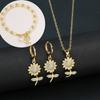 3pcs Lucky Plant Sunflower Rose Flower Necklace Jewelry Set Bracelet Earrings Charming for Women Girls Party Birthday Jewelry