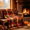 Rustic Home Lover Autumn Plaid Blanket, Vintage Tartan Fall Leaf Throw, Cozy Farmhouse Flannel, Warm Country Decor, Gift for Home