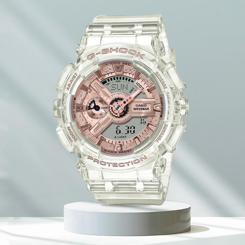 Casio G-Shock Renk Bloklu Sokak Şeffaf Jöle Su Geçirmez Darbeye Dayanıklı Manyetik Olmayan Spor Kuvars Mekanizma Reçine Kayış GMA-S110SR-7APR