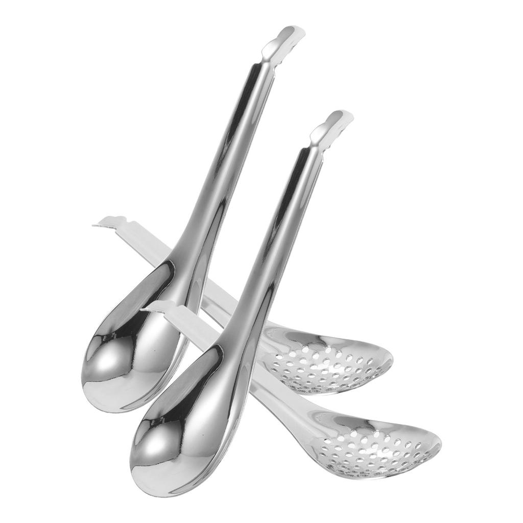 4Pcs Stainless Steel Soup and Slotted Spoons Set for Cooking Serving Caviar Pasta Salad Filtering Kitchen Skimmer Utensil Home
