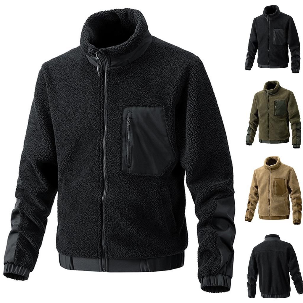Men's Stand Collar Fleece Casual Jacket Cardigan Coat Outdoor Tops