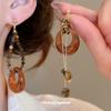 Resin Tiger's Eye Stone Round Asymmetrical Pendant Earrings Retro Temperament Earrings Light Luxury Earrings Women