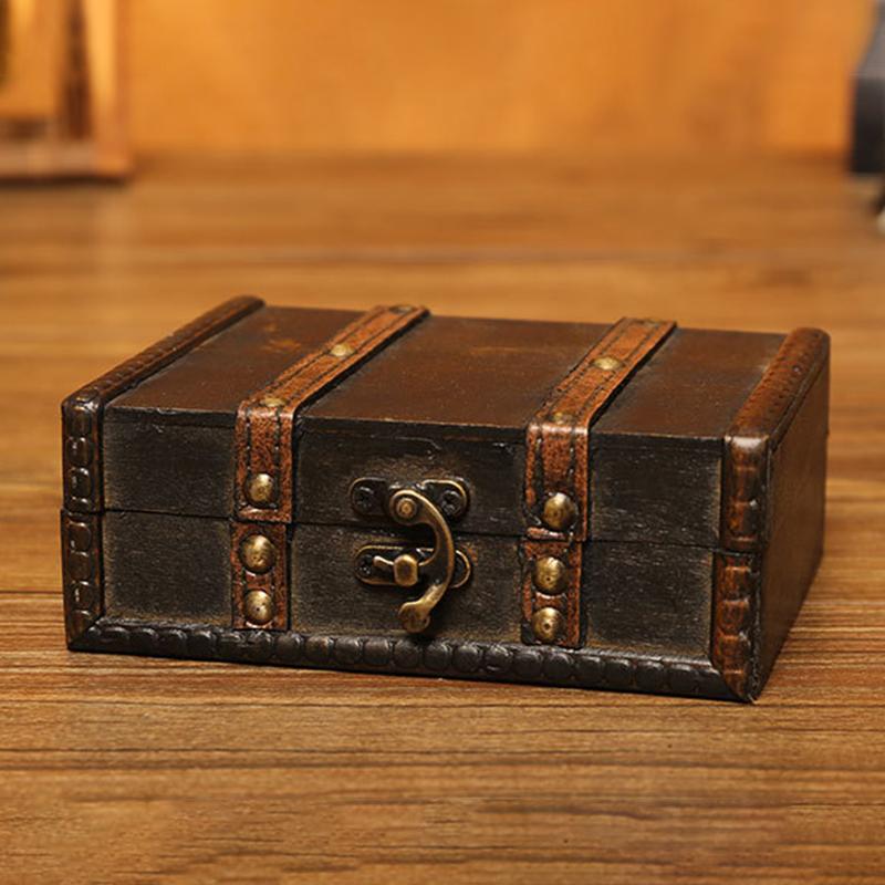 Antique Wooden Jewelry Chest Lock Chest Treasure Storage Box Home Decor