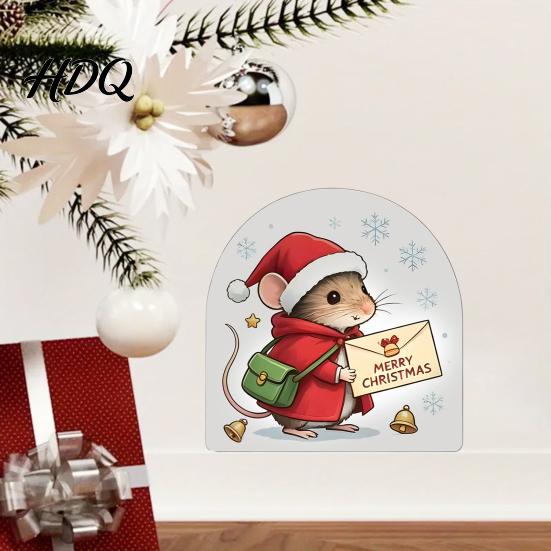Seasonal Wall Decoration for Home Christmas Mouse Sticker PVC Waterproof Hole Decal Peel Winter Art And Stick Decor Holiday Party Festive