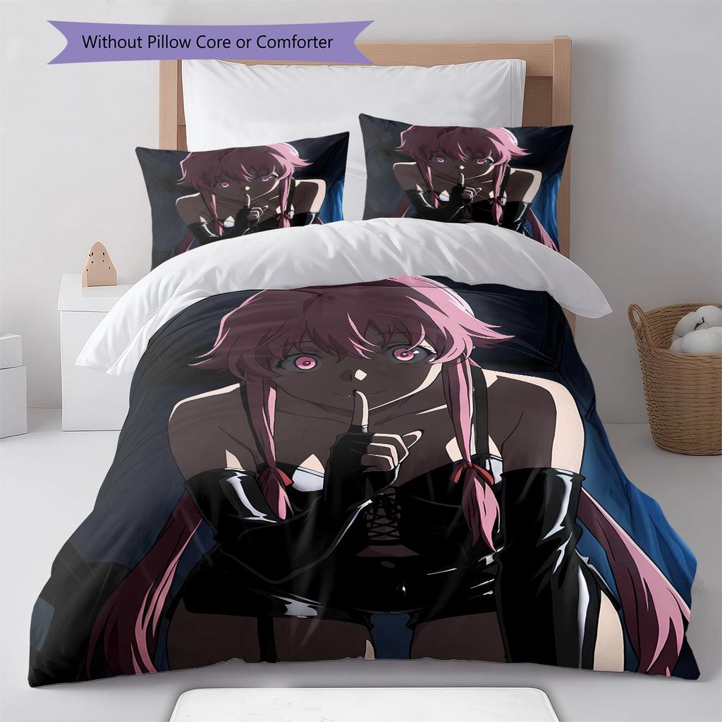 Gasai Yuno Pattern Bedding,Quilt Set Quilt Cover Pillowcase Home Birthday Gift (1 * duvet cover + 2 * pillowcase, without core)