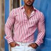 Men's Vertical Striped Long Sleeved Shirt, High-quality Lapel Cardigan, Personalized Letter Printed Casual Men's Top
