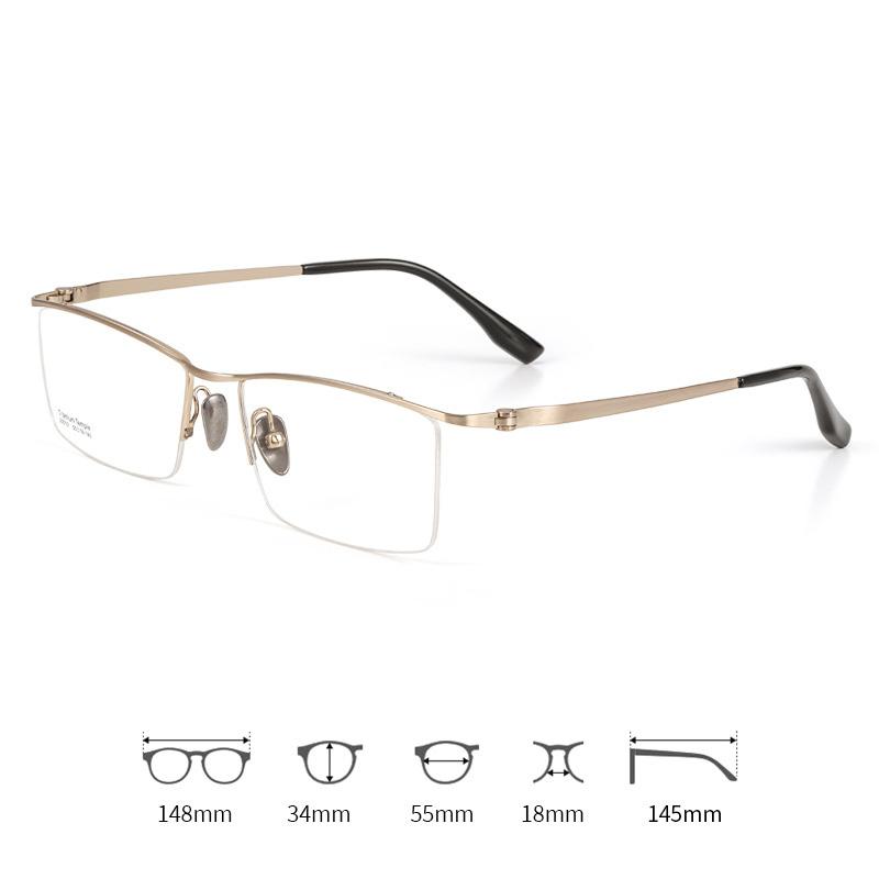 

Professional Pure Titanium Semi-Rimless Men s Glasses Frame Ultralight Business Prescription Eyewear for Executive Office Work
