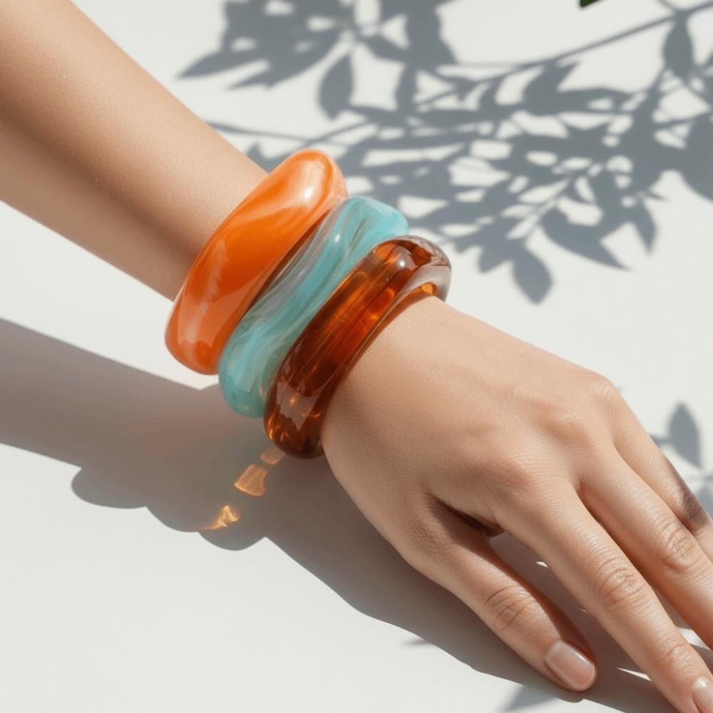 Translucent Acrylic Bracelets Gradient Chunky Cuffs Retro Wristbands Resin Bangles Music Festival