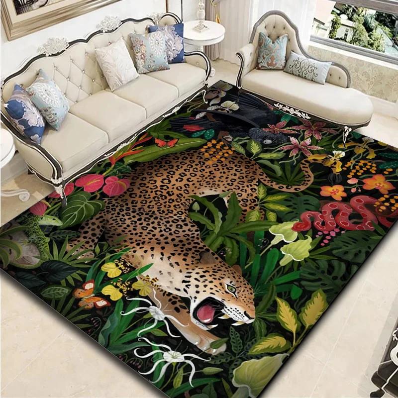 Pastoral Leopard Living Room Carpet Bedroom Bedside Art Decor Floor Mat Cloakroom Footpad Coffee Table Advanced Rug for Kitchent