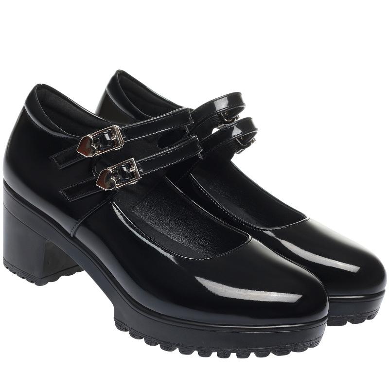 fashion Vintage Shallow Soft Leather Shoes Block High Heels Mary Jane 2024 Thick Platform Pumps For Office Mom Elegant Wedding Party