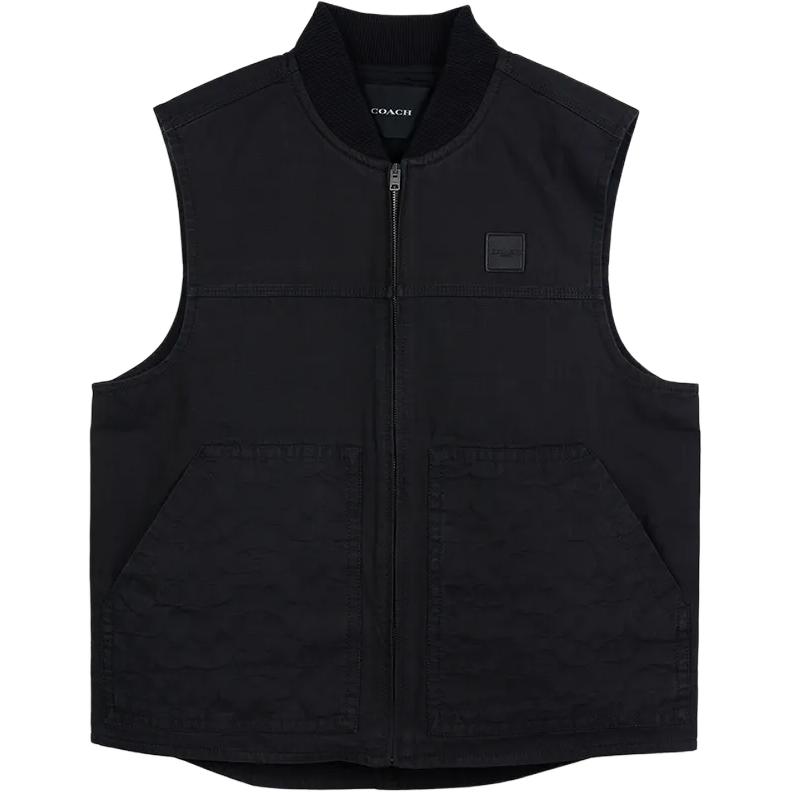 Coach Solid Color Zip Closure Vest Men Tops Black CW693-BLK