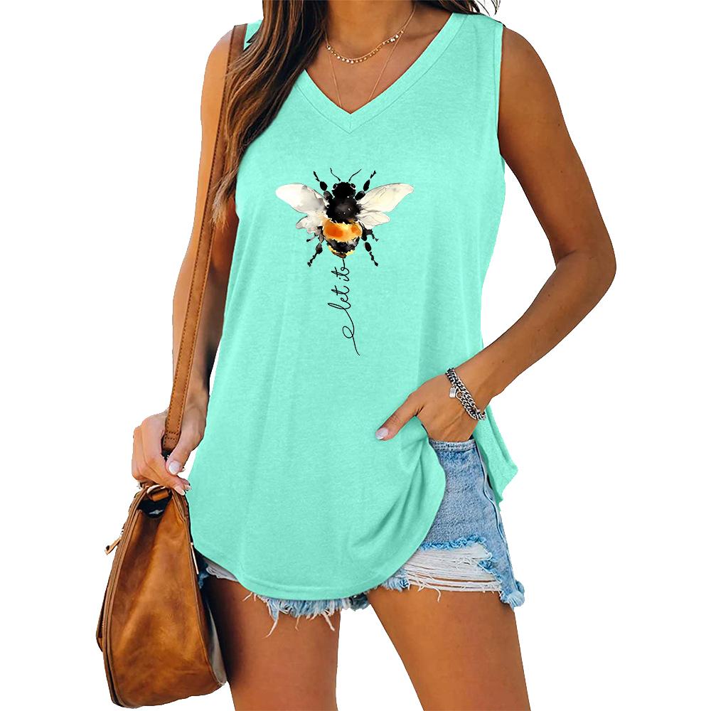 Women Fashion V-neck Sleeveless T-shirt Women Casual Loose Tank Top