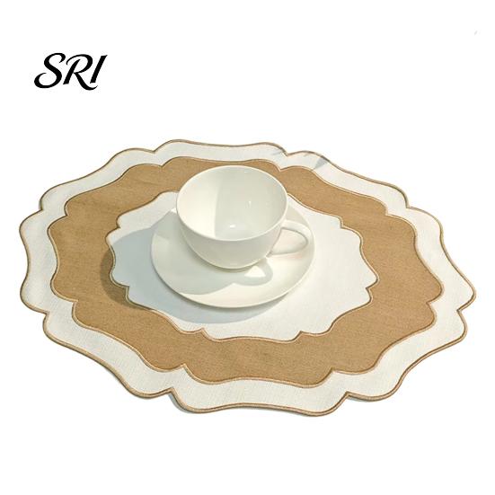 Easy Clean Placemat Scalloped Linen Dining Table Mat Machine Washable Wrinkle Non-shrink Free for Home Farmhouse Kitchen Restaurant Textured коричневый