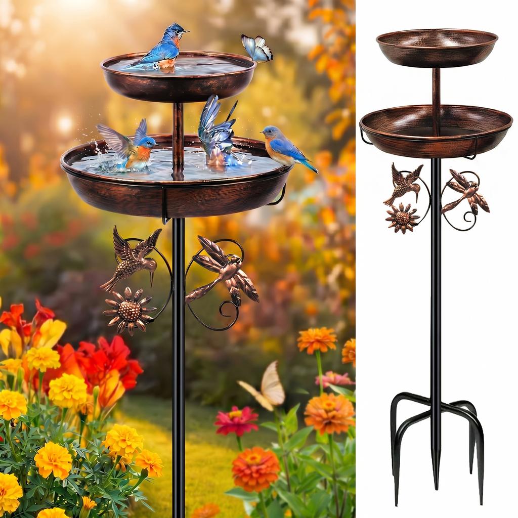 Vintage Standing Bird Bath and Feeder - Outdoor Garden Decorative Bird Bowl for Feeding and Bathing