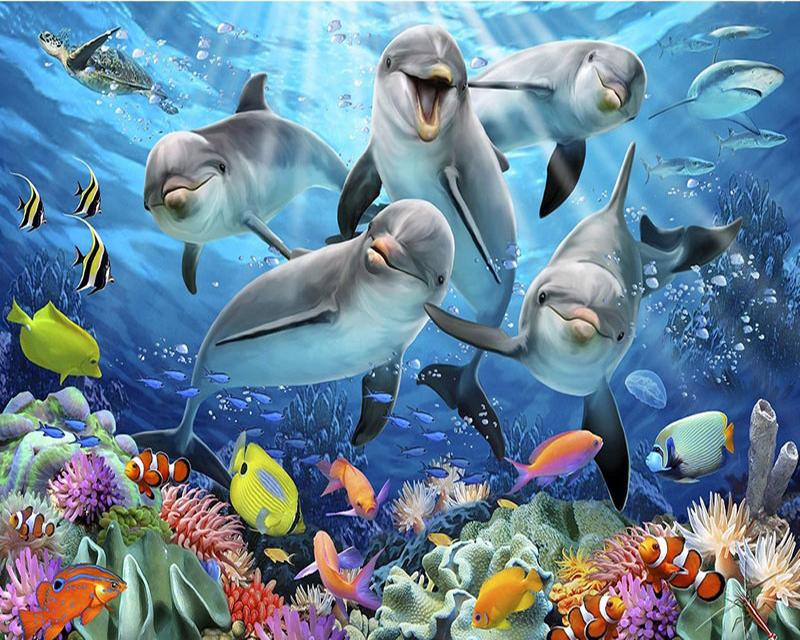 5D DIY Diamond Painting Dolphins Landscape Diamond Embroidery Cross Stitch Sea Animal Pictures Of Rhinestones Mosaic Home Decor