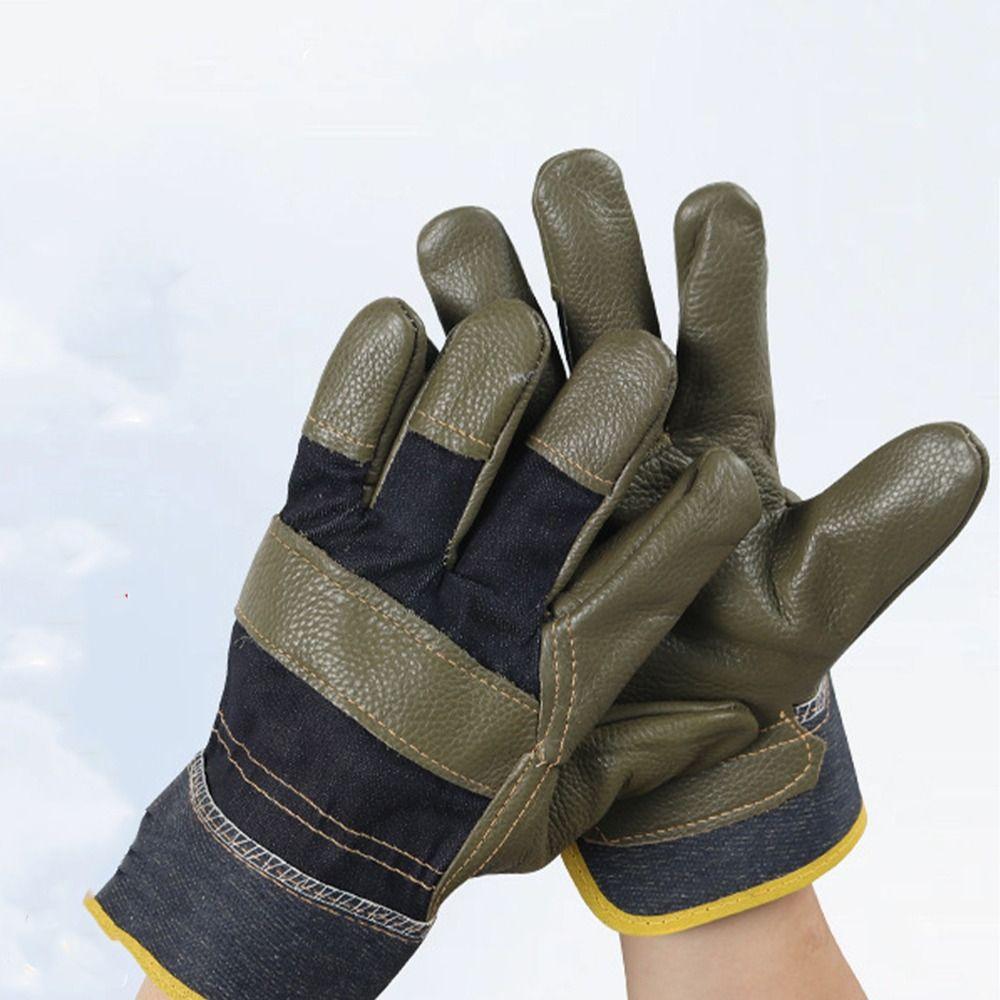 1 Pair Labor Protection Leather  Work Gloves Thickened Welder Gloves  Driving  Farm Garden Welding